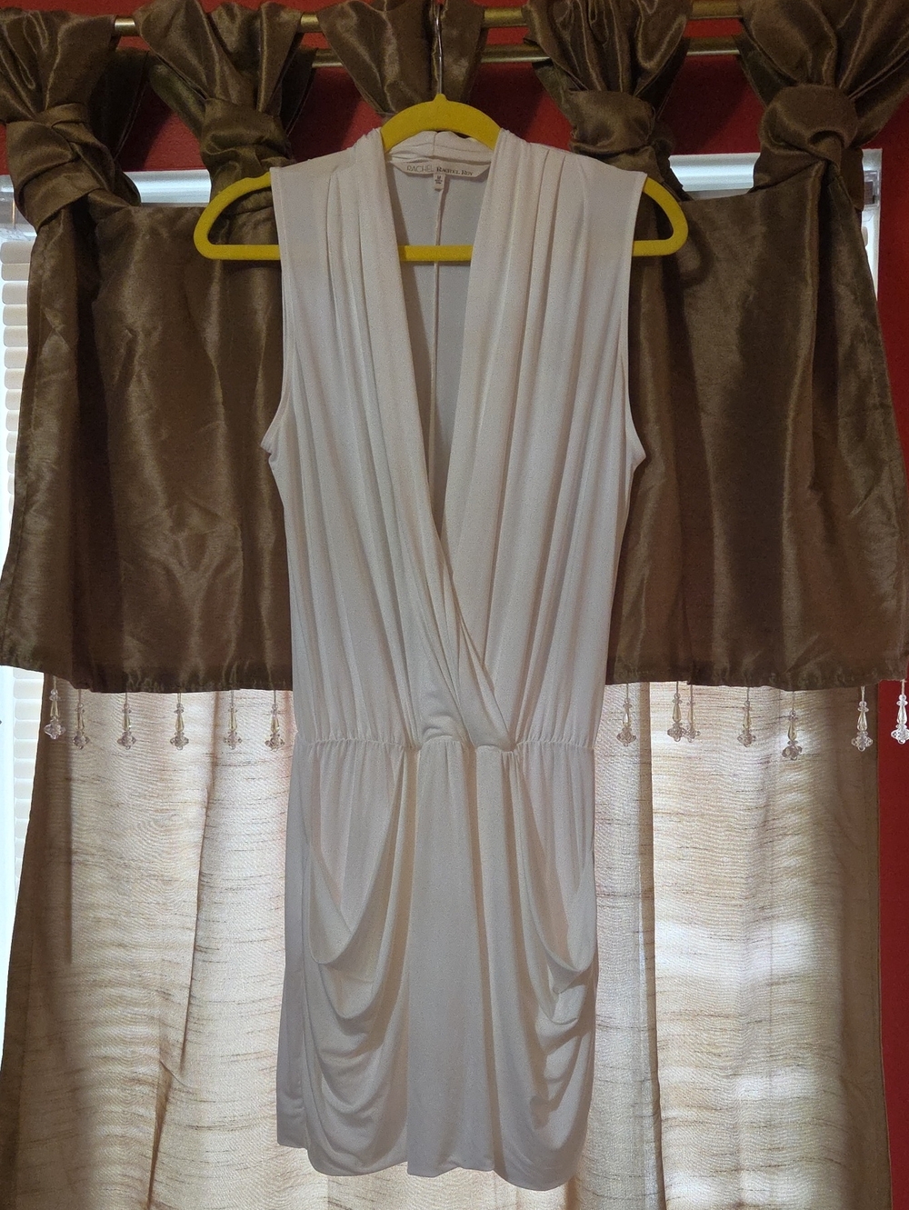 Rachel Roy Sleeveless White Draped V-Neck Mini Dress